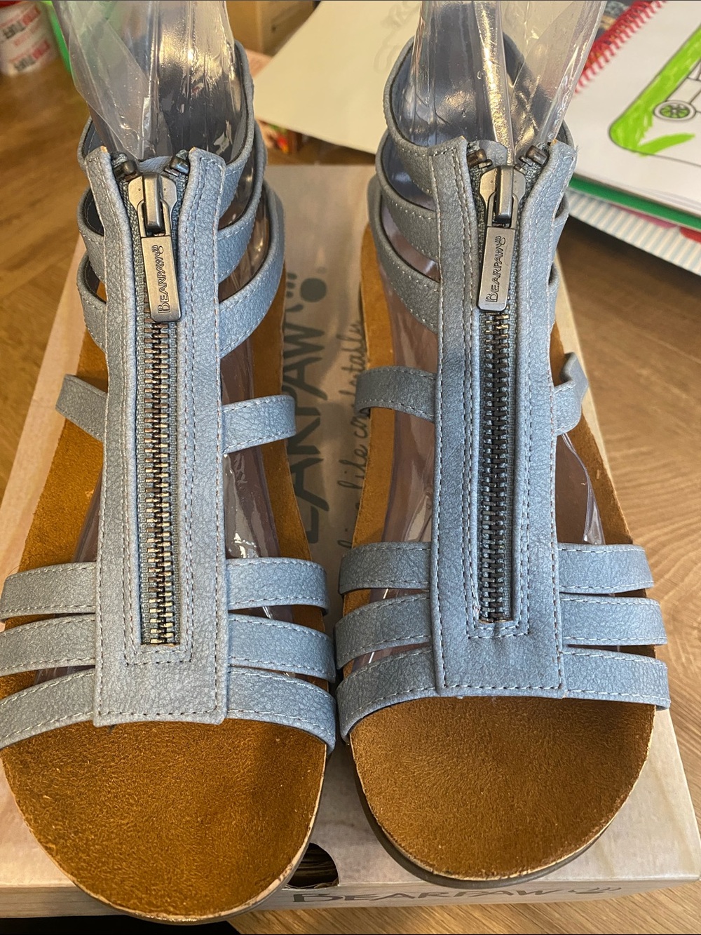 Bearpaw Pale Blue Front-Zip Gladiator Sandals